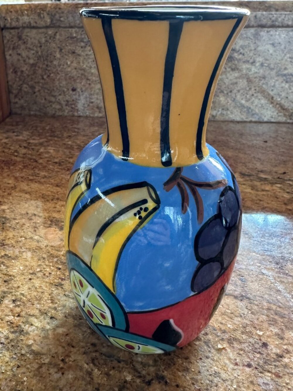 Colorful Tropical Fruit Hand-painted Art Pottery Vase Whimsical Artist Signed 6"